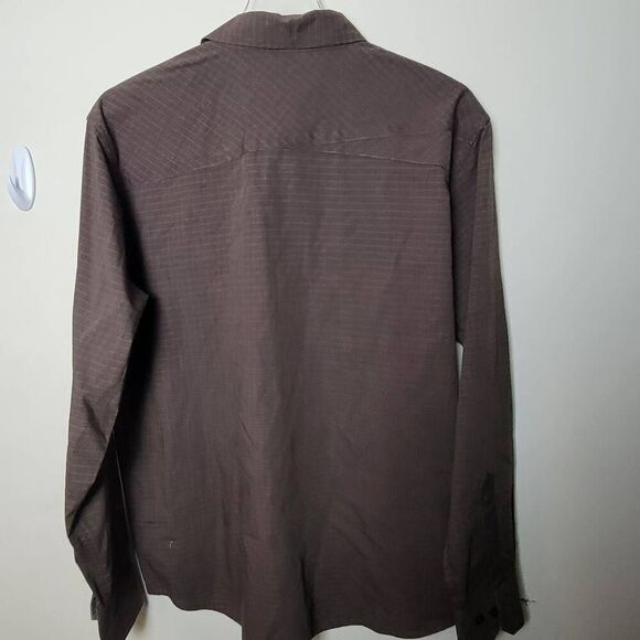 Horny Toad Men's Button Down Brown Checked Plaid Organic Cotton Blend Shurt Medi - Picture 4 of 4